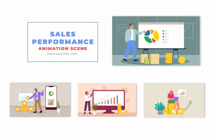 Business Sales Performance Analytics Flat Design Animation Scene